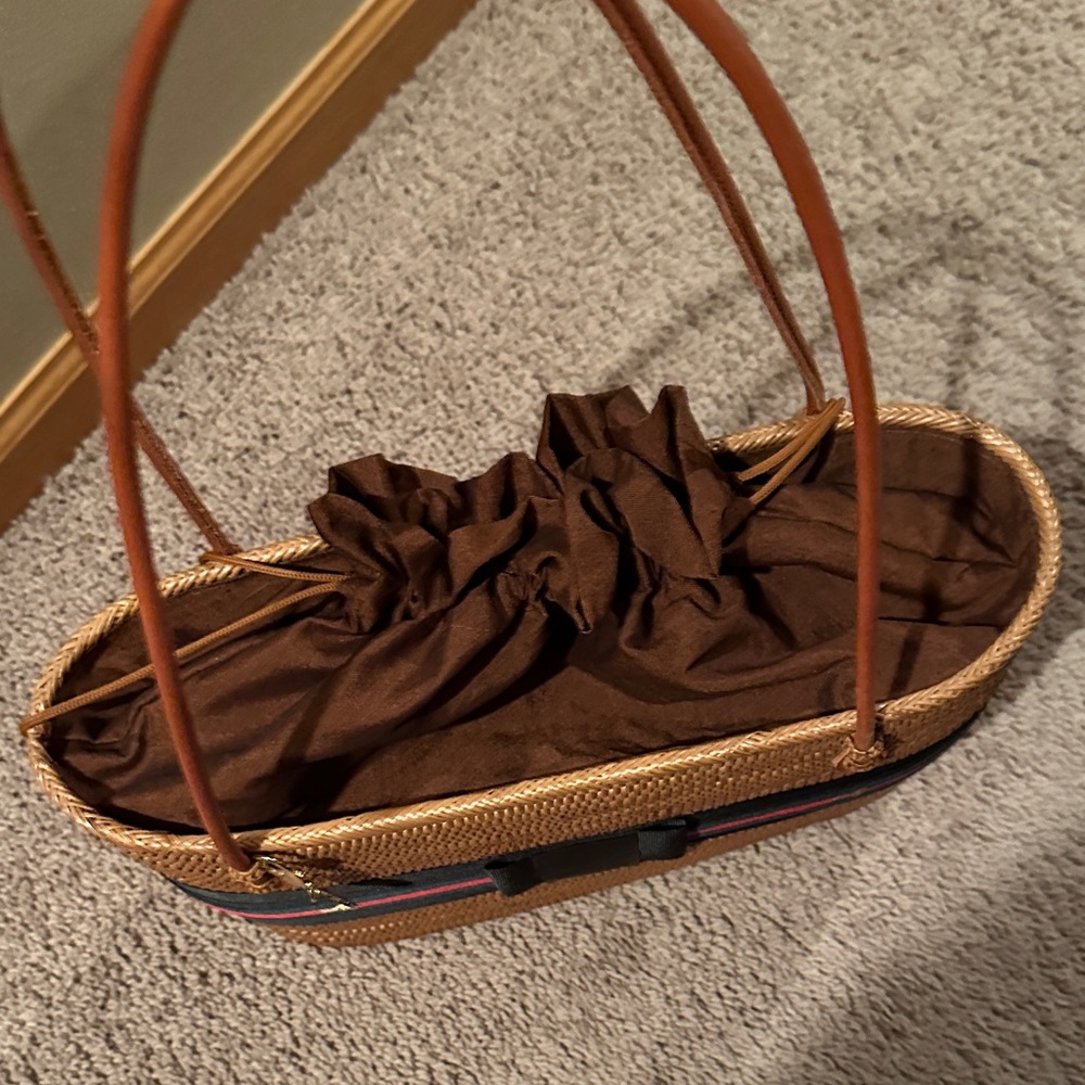 Elegant Tan Woven Tote with Gold Bee Detail - Picture 6 of 6
